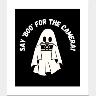 Say 'boo' for the camera! Cute halloween photographer ghost Posters and Art